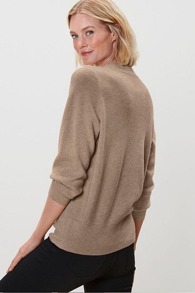 Tchibo Women Ribbed Neck Knitted Sweater, Beige