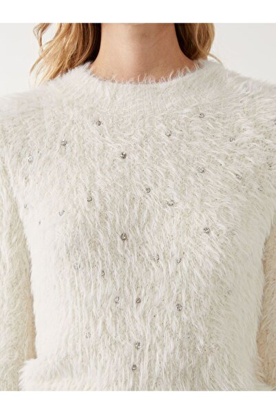 LC Waikiki Bisiklet Yaka Taşlı Kadın Triko Kazak