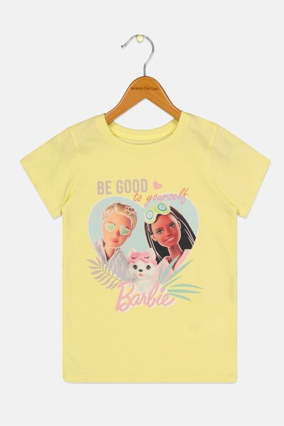 Barbie Kids Girl Short Sleeve Graphic T Shirt, Light Yellow
