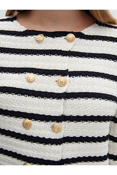 LC Waikiki Crew Neck Striped Women's Knitwear Cardigan