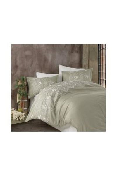 Clasy Lenjerie pat Satin Brodat Premium Lux 100% Bumbac, 6 piese king size, cearsaf 240 x 260 cm, pilota 2