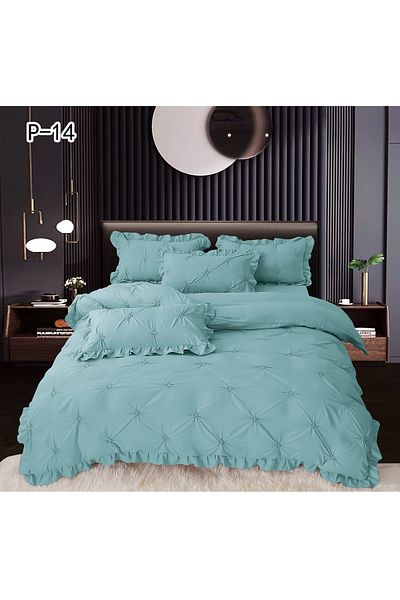 FIONNA.RO Lenjerie De Pat Cu Pliuri Si Volanase - Turquoise