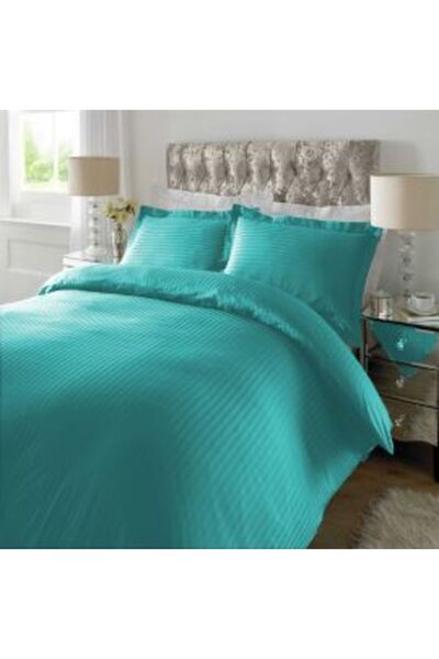 HomePuls Lenjerie de pat dublu king size Damasc Policoton dunga 1 cm, 4 piese, cearșaf pat 230 x 260 cm, cea