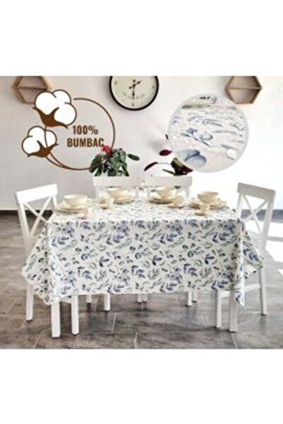 Ralex Anti-stain Tablecloth 100% Cotton 120 x 160 cm, Blue Green Leaves