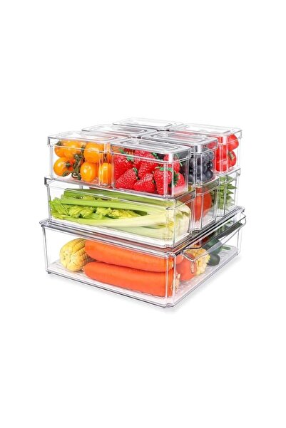 Generic 10-Pack Clear Refrigerator Organizer Bins with Lids – BPA-Free Fridge Storage Containers for Produc