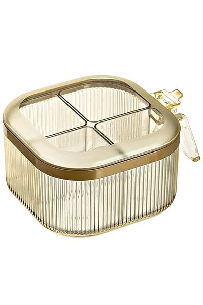 Generic KASTWAVE 4 Compartment Seasoning Box Set with Lid, Clear Condiment Jars and Serving Spoons - Kitche
