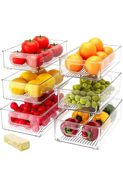 Generic Stackable Refrigerator Organizer Bins, 6 Pack Clear Kitchen Organizer Container Bins with Handles a