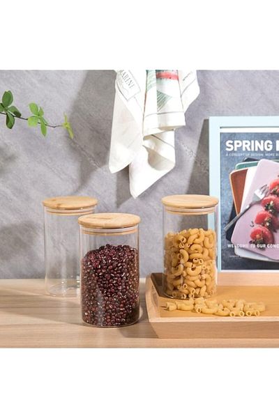Generic Danube Home Pismo 4 - Piece Glass Storage Jar Bamboo Lid Clear 1000 Ml Glass | Simple Food Containe