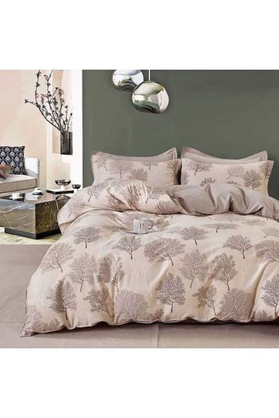 Ralex Double Bedding Percalle Printed Cotton 100%, 4 Pieces - Beige Trees, Pucioasa