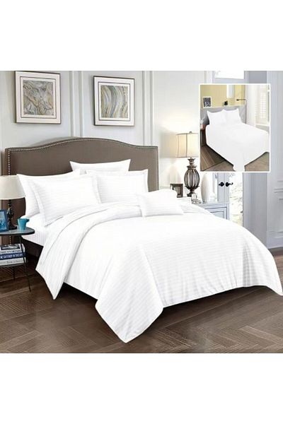 Ralex Double Bed Linen Set 6 Pieces Damask Polycotton, Sheet 230 x 250 cm, Quilt Cover 200 x 230 cm, Pillo