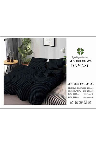 FIONNA.RO Damask Bed Linen 6 Pieces - Black