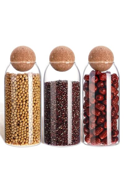 Generic 3 قطع من حاويات تخزين برطمانات زجاجية مع كرة من الفلين المزخرفة، زجاج...