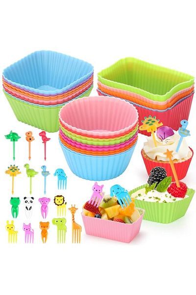 Generic SEANSDA 70 Pcs Silicone Lunch Box Dividers Set, Thicked Silicone Cupcake Liners for Baking, Reusabl