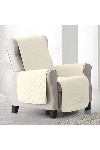 Ralex Chair Cover Quilted Throw Style 60 x 177 cm with Sides, Reversible, Cream White