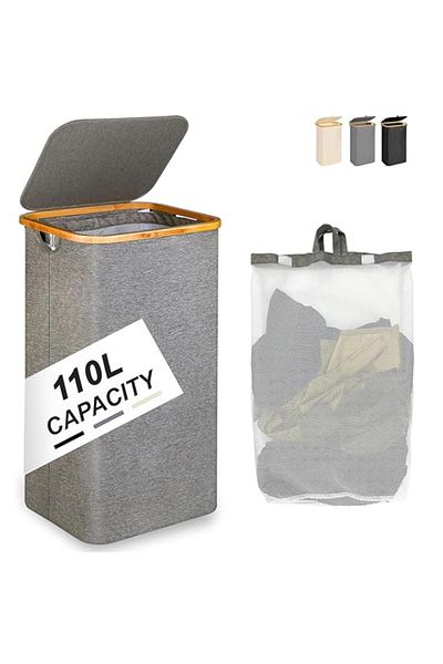Generic 110L Laundry Hamper with Lid - Large Foldable Laundry Basket with Removable Inner Pocket | Taizz Ve