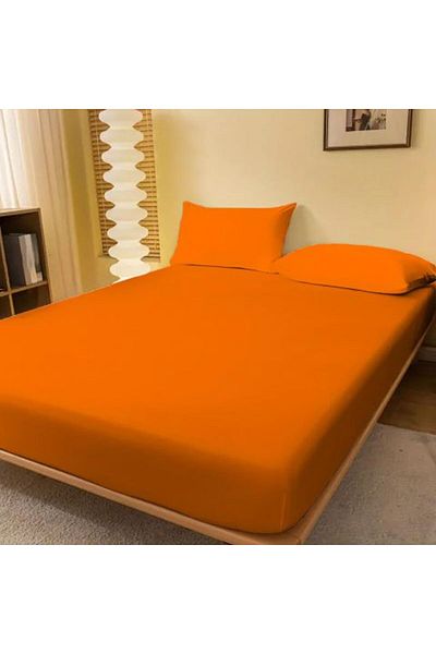 Ralex Set husă pat și fețe perne tricot jerse bumbac 100%, pentru saltea de 160 x 200 cm Portocaliu