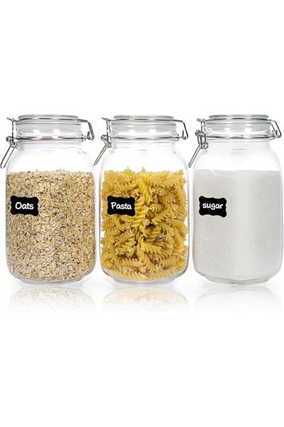 Generic Premify 3-Pack Airtight Glass Jars with Clamp Lids – 50 oz Square Mason Food Storage Canisters for