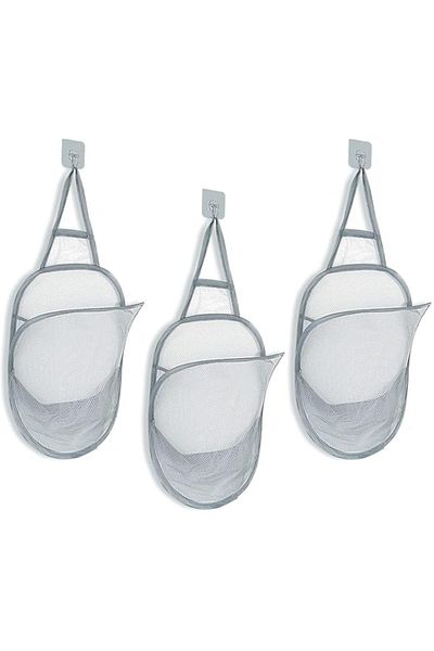 Generic ROGBLIN 3 Pieces Hanging Laundry Hamper Foldable Mesh Hamper Dirty Cloth Basket with Carry Handle D
