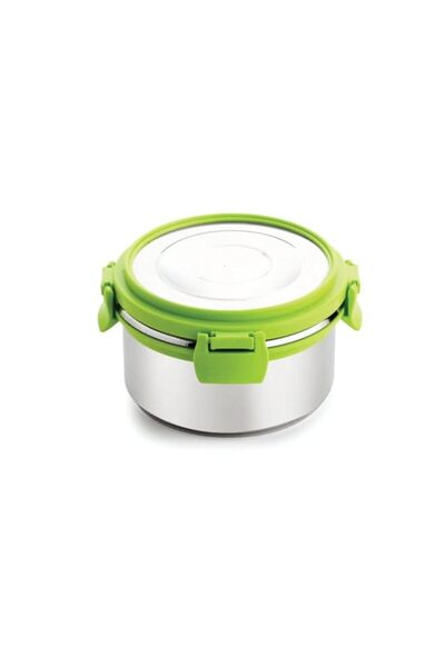 Generic GANESH Solo Round Stainless Steel Tiffin Lunch Box Container/Dabba with 4 Side Clip Lock Lid for Of