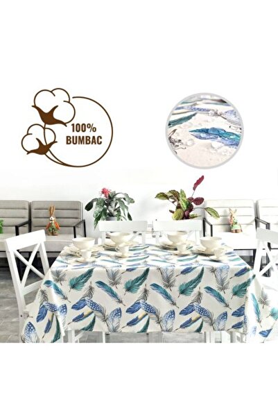 Ralex Față de masă antipete 100% bumbac 120 x 160 cm, pene albastre