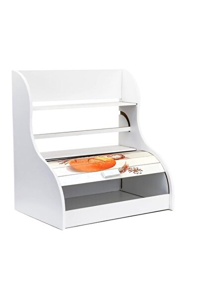 Generic Anka white wooden bread box with towel holder | bread box container with roll-top lid | wooden kitc