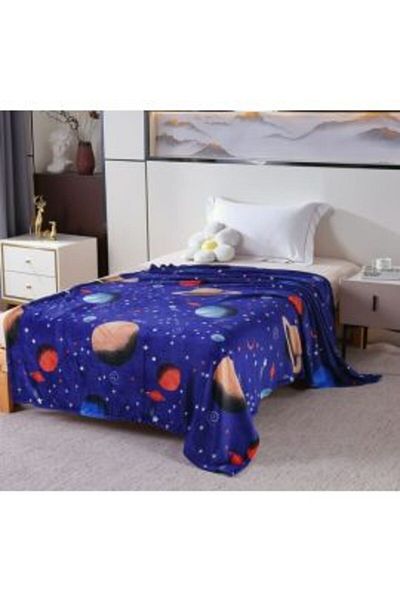 Ralex Printed Cocolino Blanket 200 x 230 cm, Blue with Planets