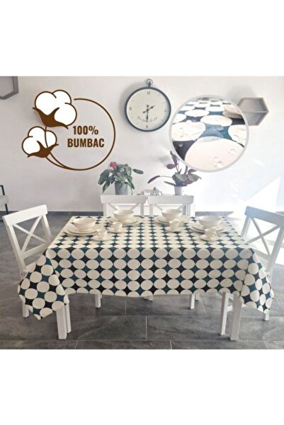 Ralex Față de masă antipete 100% bumbac 120 x 160 cm, buline albastre crem
