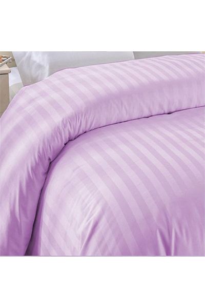 HomePuls Duvet Cover for Two Persons Damask Cotton 100% Hotel Style with 1 cm Stripe, 160 x 220 cm, Lilac