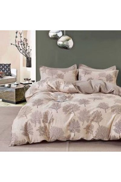 Ralex Double Bedding Percalle Printed Cotton 100%, 4 Pieces - Beige Trees, Pucioasa