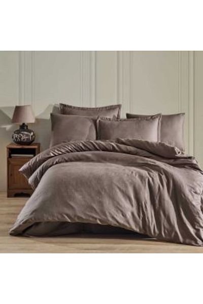 Clasy Double Bed Linen Jacquard 100% Cotton, 6 Pieces, Brown SADRA