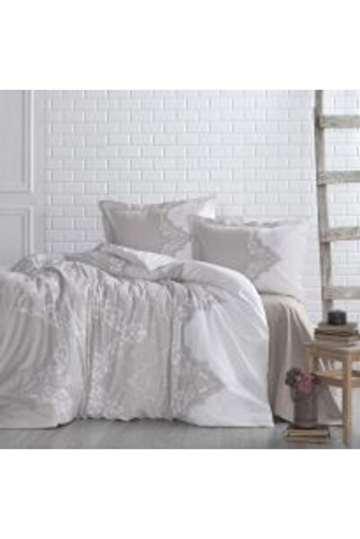 Clasy Luxury Brocade Satin Bedding Set, Premium 100% Cotton, King Size, 6 Pieces, Cream