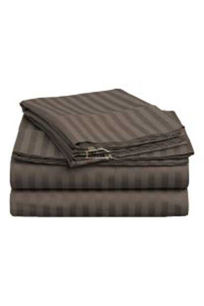 HomePuls Elastic Fitted Sheet Damask Cotton 100% Striped 1 cm, 210 x 250 cm for Mattress 160 x 200 cm, Anthra