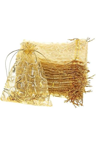 Generic ELECDON Organza Bag, Drawstring Pocket, 100 Pieces Wedding Favors Small Gift Bags (Gold, 3.9in x 4.