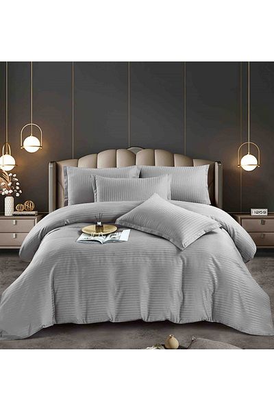 FIONNA.RO Satin Damask Bed Linen With Elastic - Grey