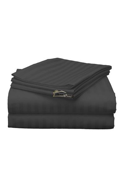 HomePuls Double Bed Sheet Damask Polycotton Stripe 1 cm, 220 x 230 cm, Black