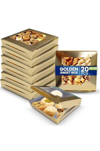 Generic مجموعة SNH Packing Pack 20 صندوق مخبز ذهبي مع نافذة، 25 × 25 سم صنادي...