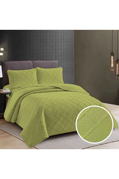 Ralex Quilted Bedspread UNI 230 x 250 cm with 2 Pillowcases 50 x 70 cm, Diamond Pattern, Light Green