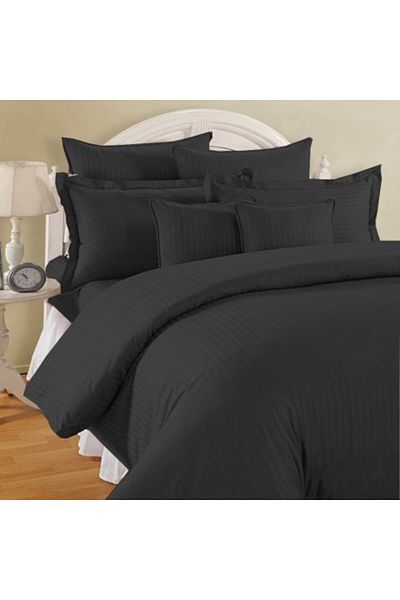 HomePuls Double King Size Bedding Set 6 Pieces Polycotton Damask Stripe 1 cm, Black