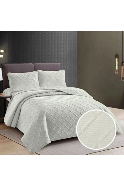 Ralex Quilted Bedspread UNI 230 x 250 cm with 2 Pillow Covers 50 x 70 cm, Romb Pattern, Cream Ivory