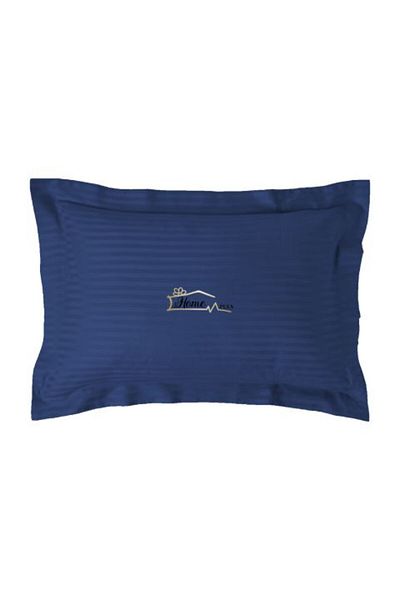 HomePuls Pillowcase Damask Polycotton Stripe 1 cm, 50 x 70 cm with 3.5 cm hem border, Blue