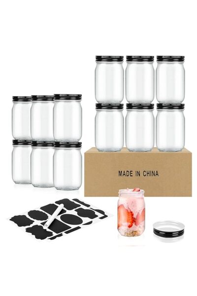 Generic SKYLINK 12Pack 12oz Glass Mason Jars with Black Lids, Wide Mouth Canning Jars for Honey, Jam, Herbs