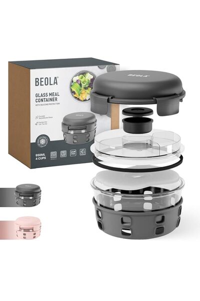 Generic BEOLA Lunch Box, Food Container with Ice Pack, Sauce Cup, Borosilicate BPA Free Glass Salad Bowl wi