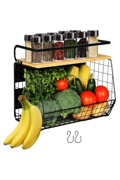 Generic رف مغناطيسي للثلاجة مع غطاء خشبي، حاوية تخزين كبيرة للفواكه والبطاطس ...