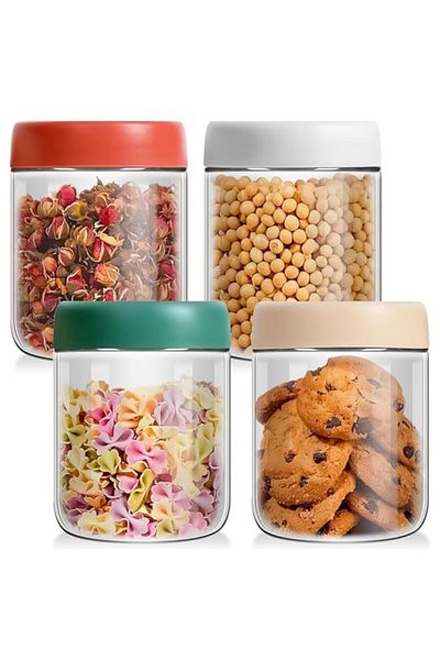 Generic Necomi Overnight Oats Containers with Lids, Mason Jars 500ML with Lids - Set Of 4, Glass Jar with L