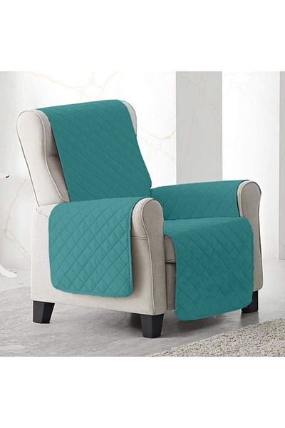 Ralex Armchair Cover Quilted Type 60 x 177 cm with Side Panels, Reversible, Turquoise