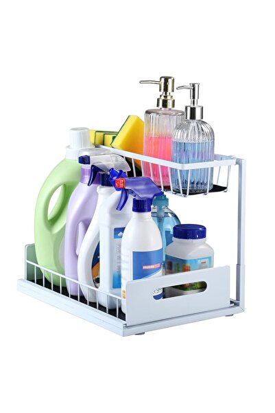 Generic منظم SUTINE أسفل الحوض، منظم حمام على شكل حرف L من طبقتين، منظم تخزين...