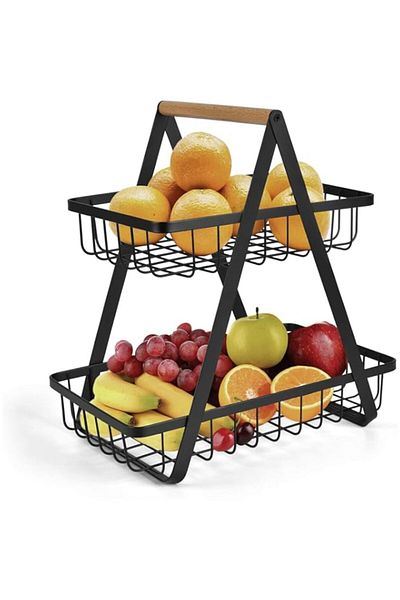 Generic ECVV LC-2T-FRR-BK 2Tier Countertop Fruit Basket Storage, Vegetable Rack Bread Display Stand for Kit