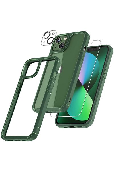 Generic iPhone 14Pro Green Border Clear Cover Case 6.1" + 2 Screen Protector + 2 Camera Lens Protector