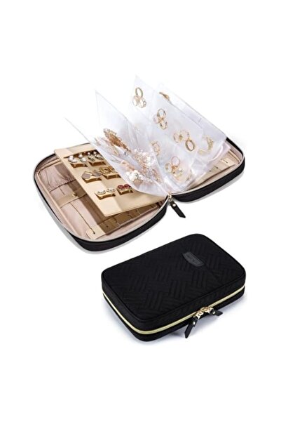 Generic حقيبة تنظيم مجوهرات للسفر، كتاب تخزين أقراط محمول قابل للطي مع جيب شف...
