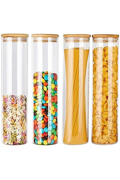 Generic AUTOYSUR Canister Set of 4,Glass Kitchen Canisters with Airtight Bamboo Lid,Glass Storage Jars for